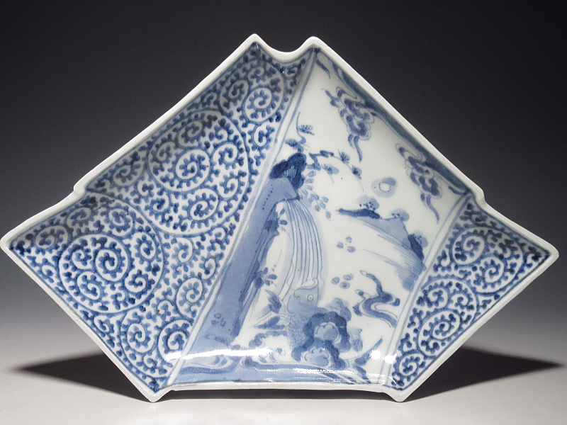 古伊万里 染付 鯉の滝登りと蛸唐草文 結形変形皿 5枚組【享保~宝暦】