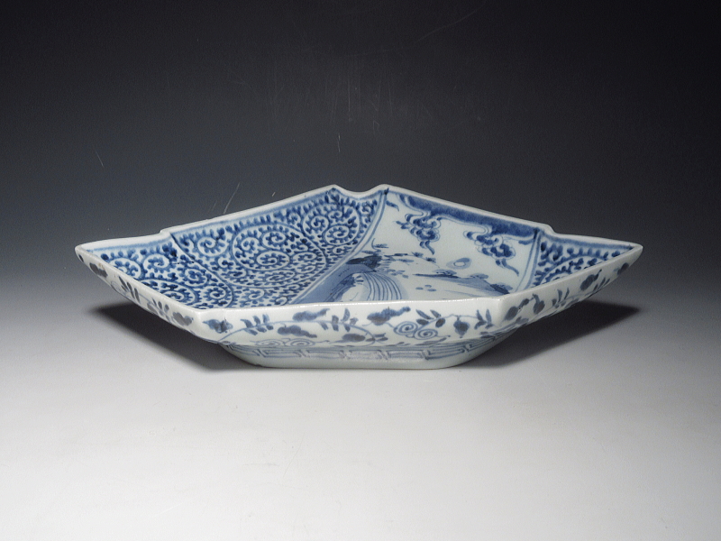 古伊万里 染付 鯉の滝登りと蛸唐草文 結形変形皿 5枚組【享保~宝暦】