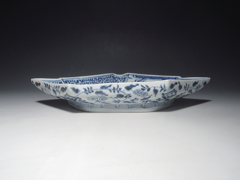 古伊万里 染付 鯉の滝登りと蛸唐草文 結形変形皿 5枚組【享保~宝暦】