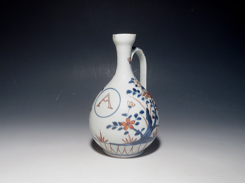 古伊万里　元禄色絵　桜花英字入　調味料入れ【元禄～享保】