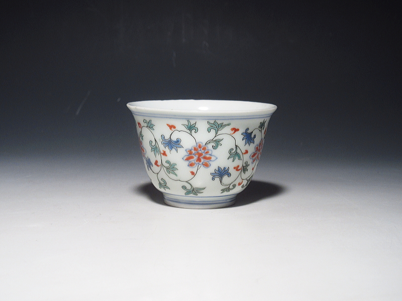 古伊万里　元禄色絵　唐草文　猪口【延宝～元禄】