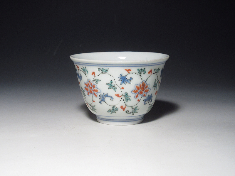 古伊万里　元禄色絵　唐草文　猪口【延宝～元禄】