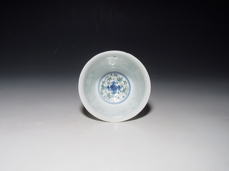 古伊万里　元禄色絵　唐草文　猪口【延宝～元禄】